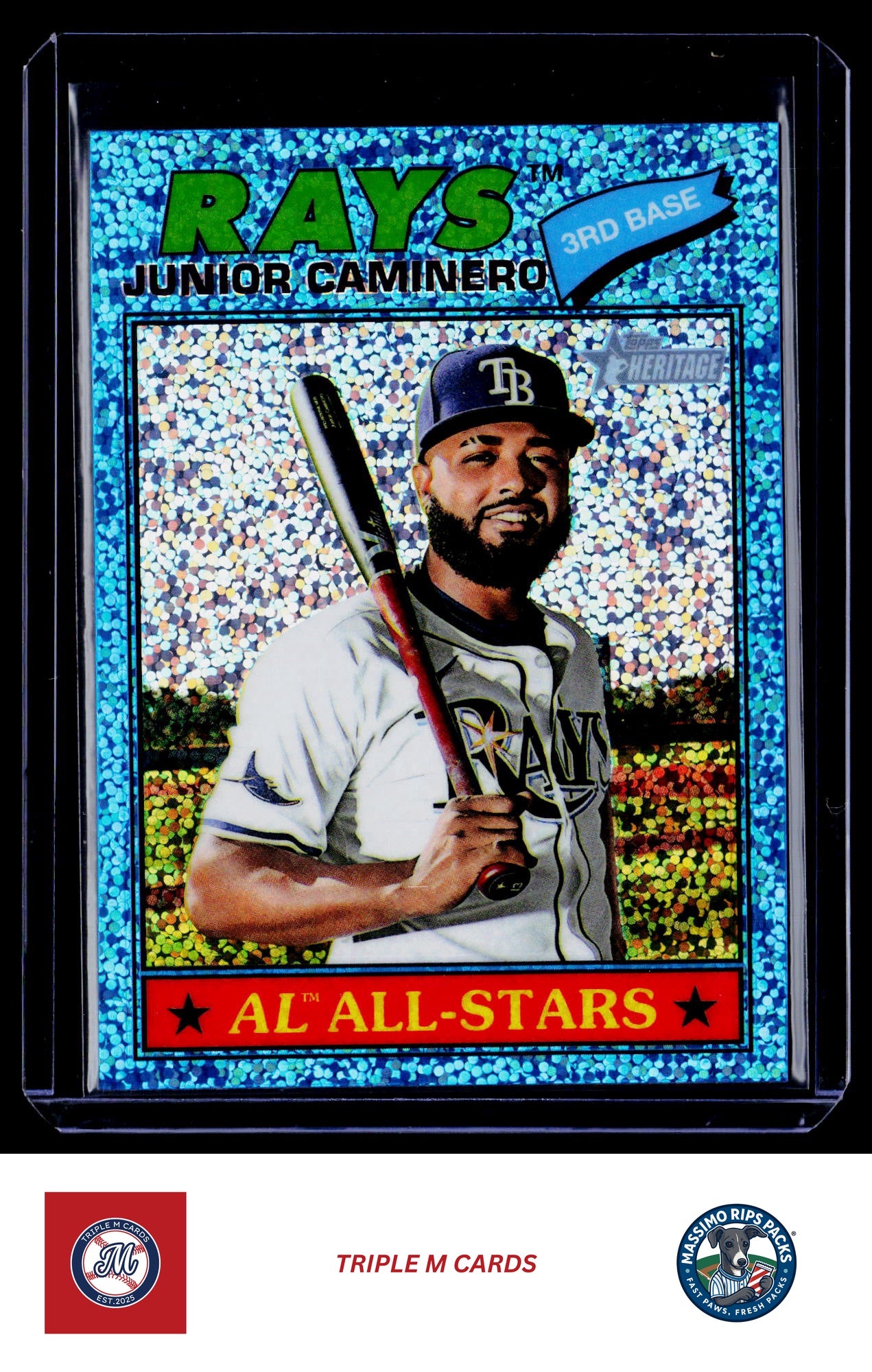 2026 Topps Heritage #380 Junior Caminero Chrome Light Blue Sparkle Refractors