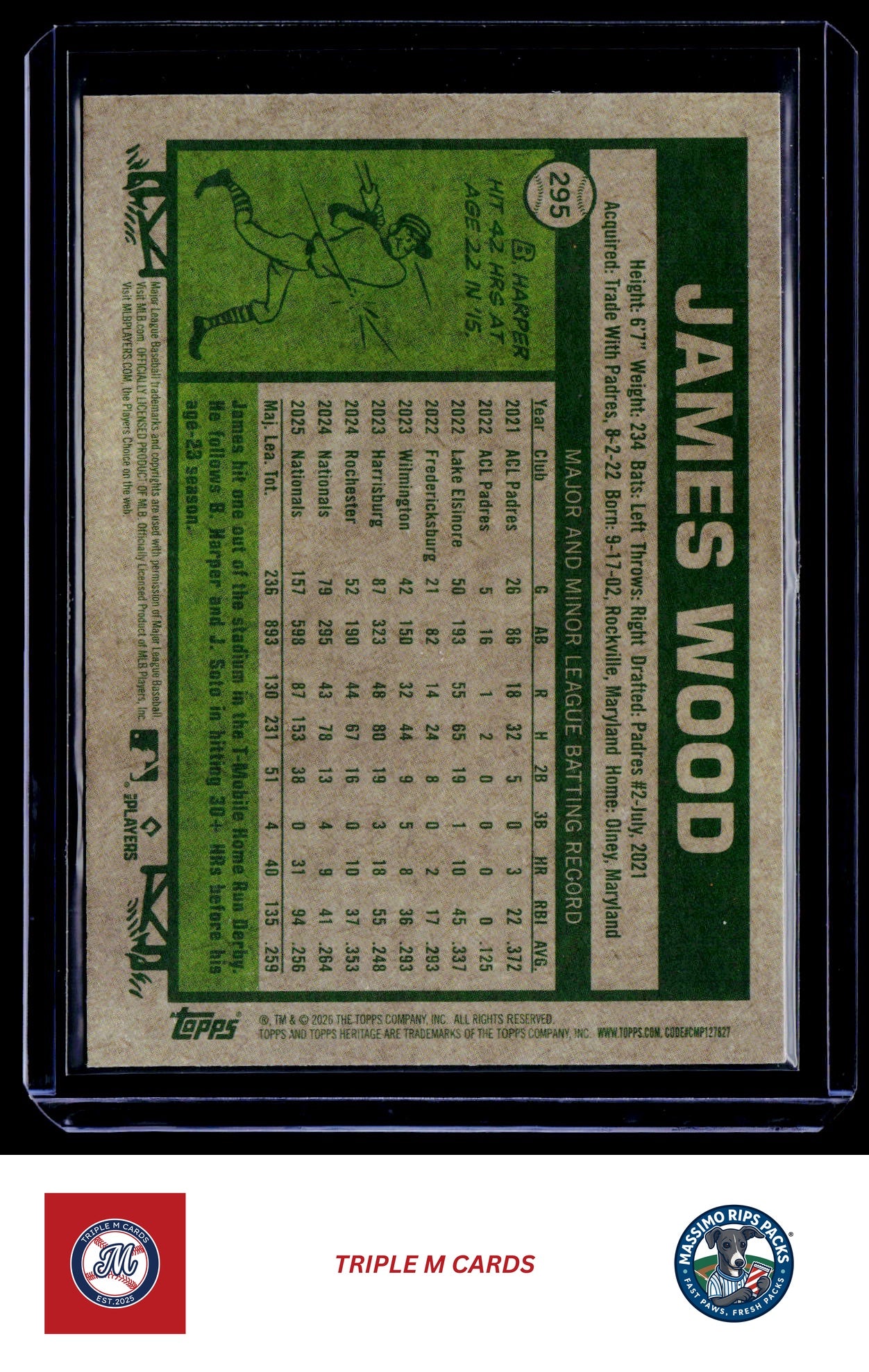 2026 Topps Heritage #295 James Wood Chrome Light Blue Sparkle Refractors
