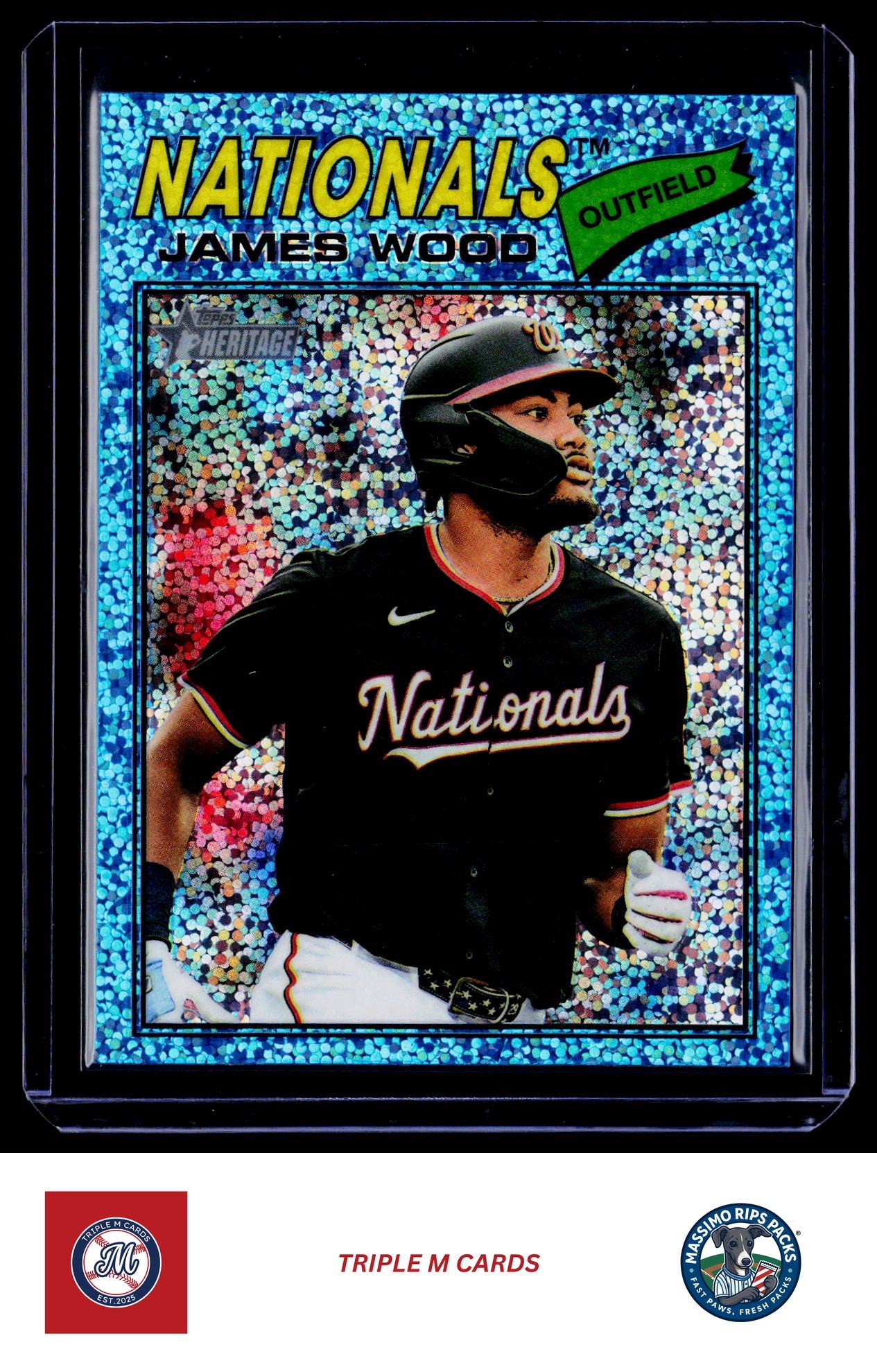 2026 Topps Heritage #295 James Wood Chrome Light Blue Sparkle Refractors