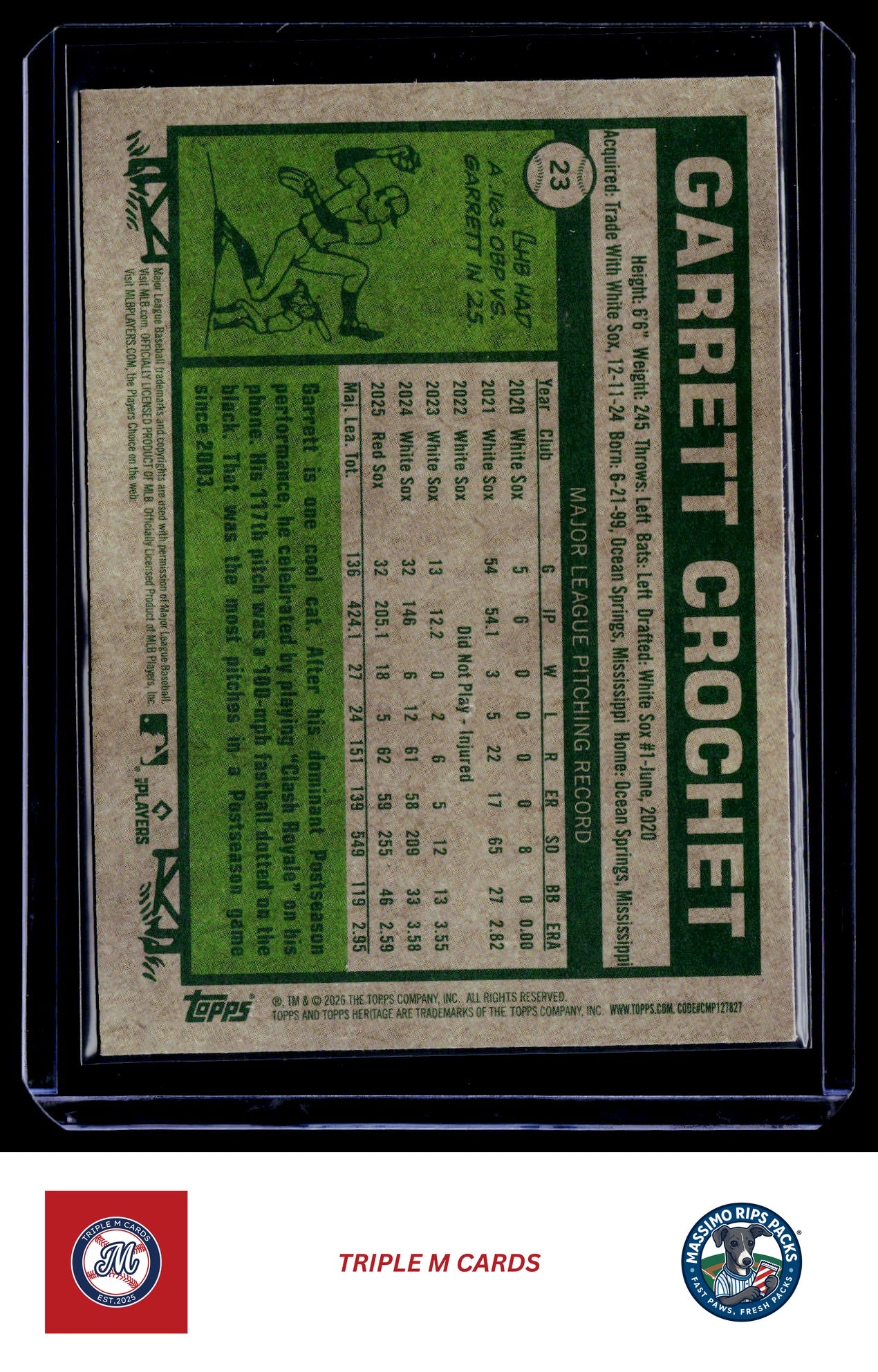 2026 Topps Heritage #23 Garrett Crochet Chrome Light Blue Sparkle Refractors