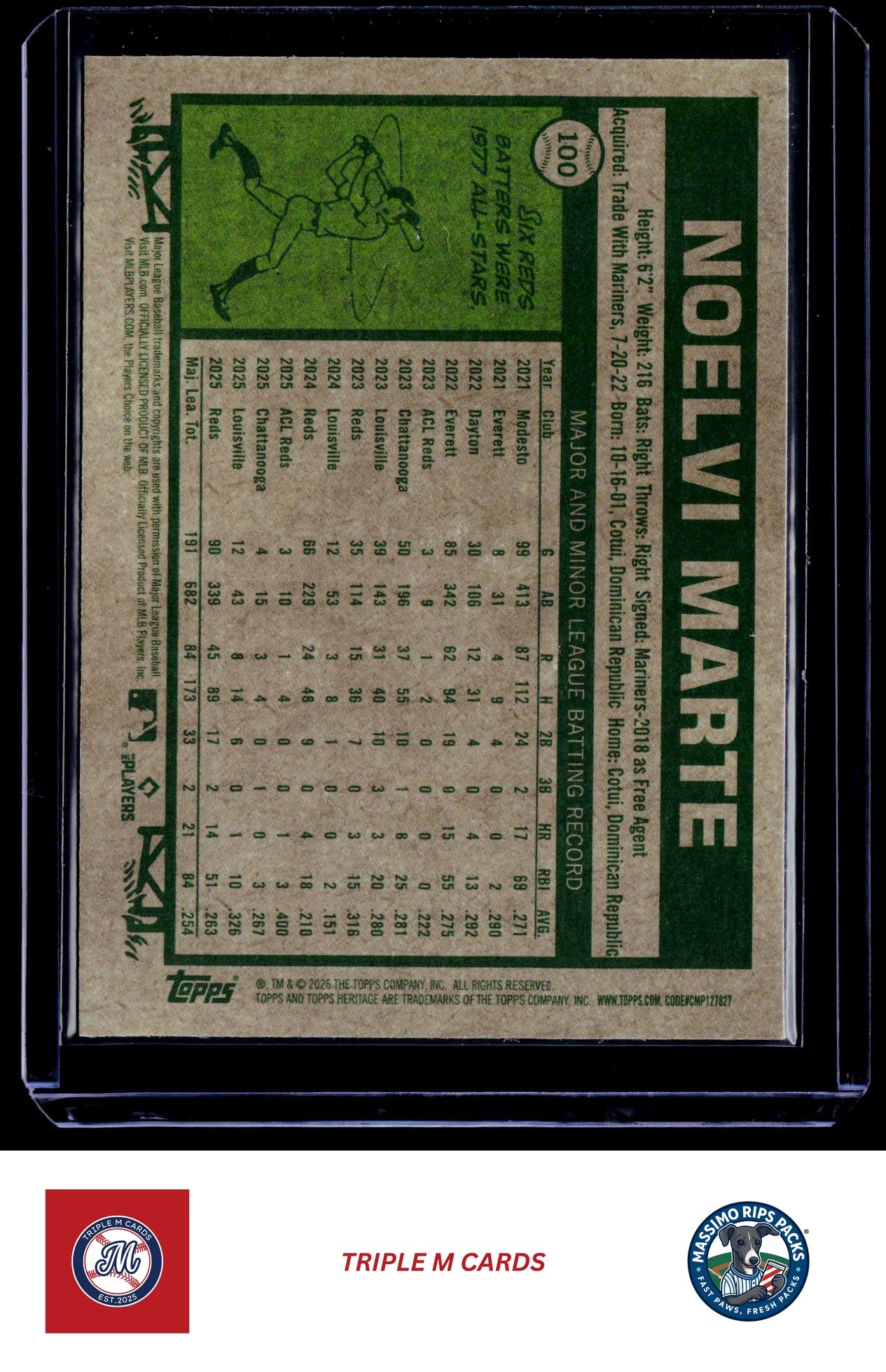 2026 Topps Heritage #100 Noelvi Marte Chrome Light Blue Sparkle Refractors