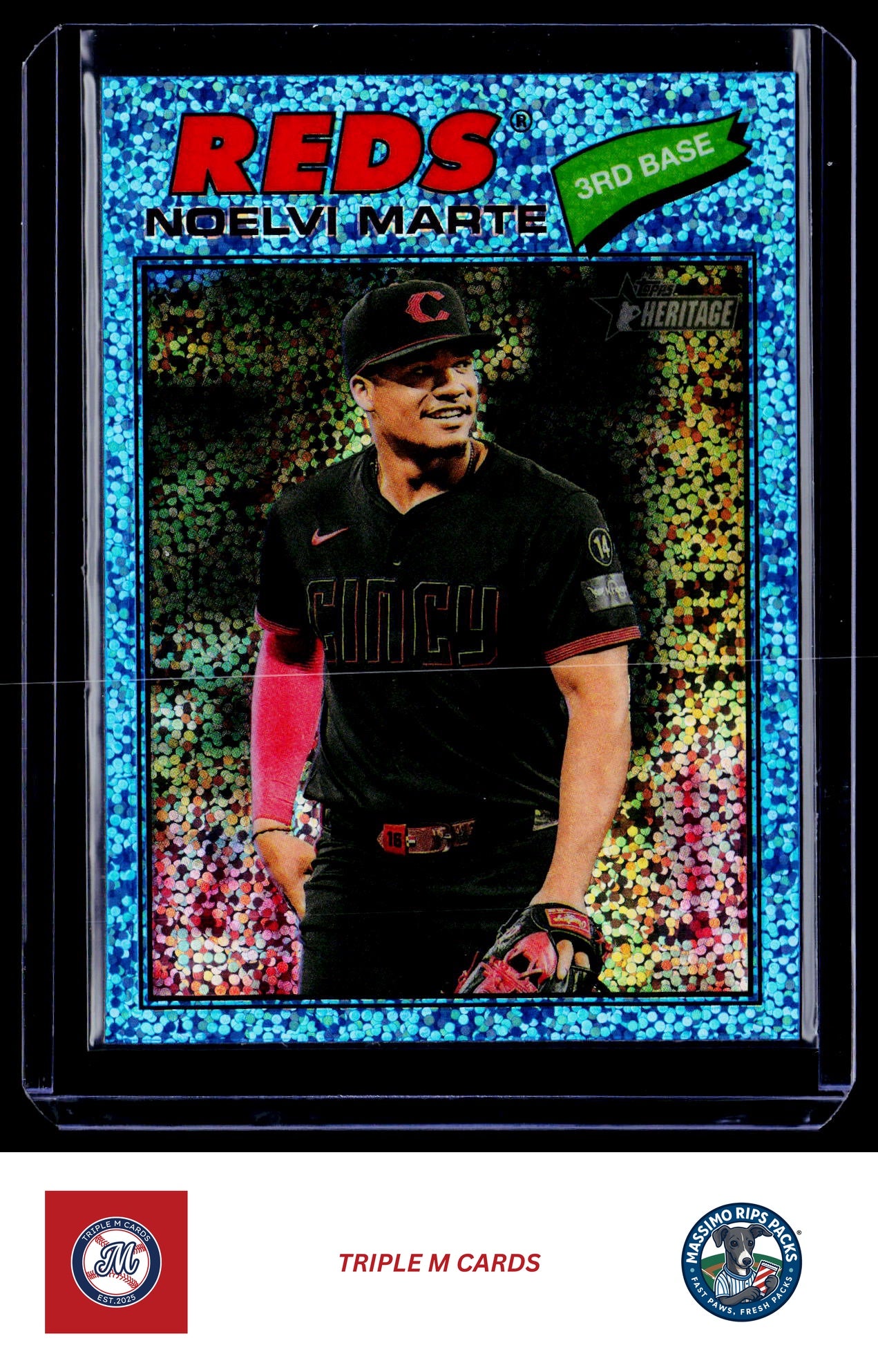 2026 Topps Heritage #100 Noelvi Marte Chrome Light Blue Sparkle Refractors
