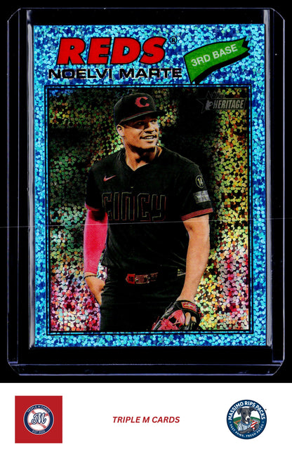 2026 Topps Heritage #100 Noelvi Marte Chrome Light Blue Sparkle Refractors