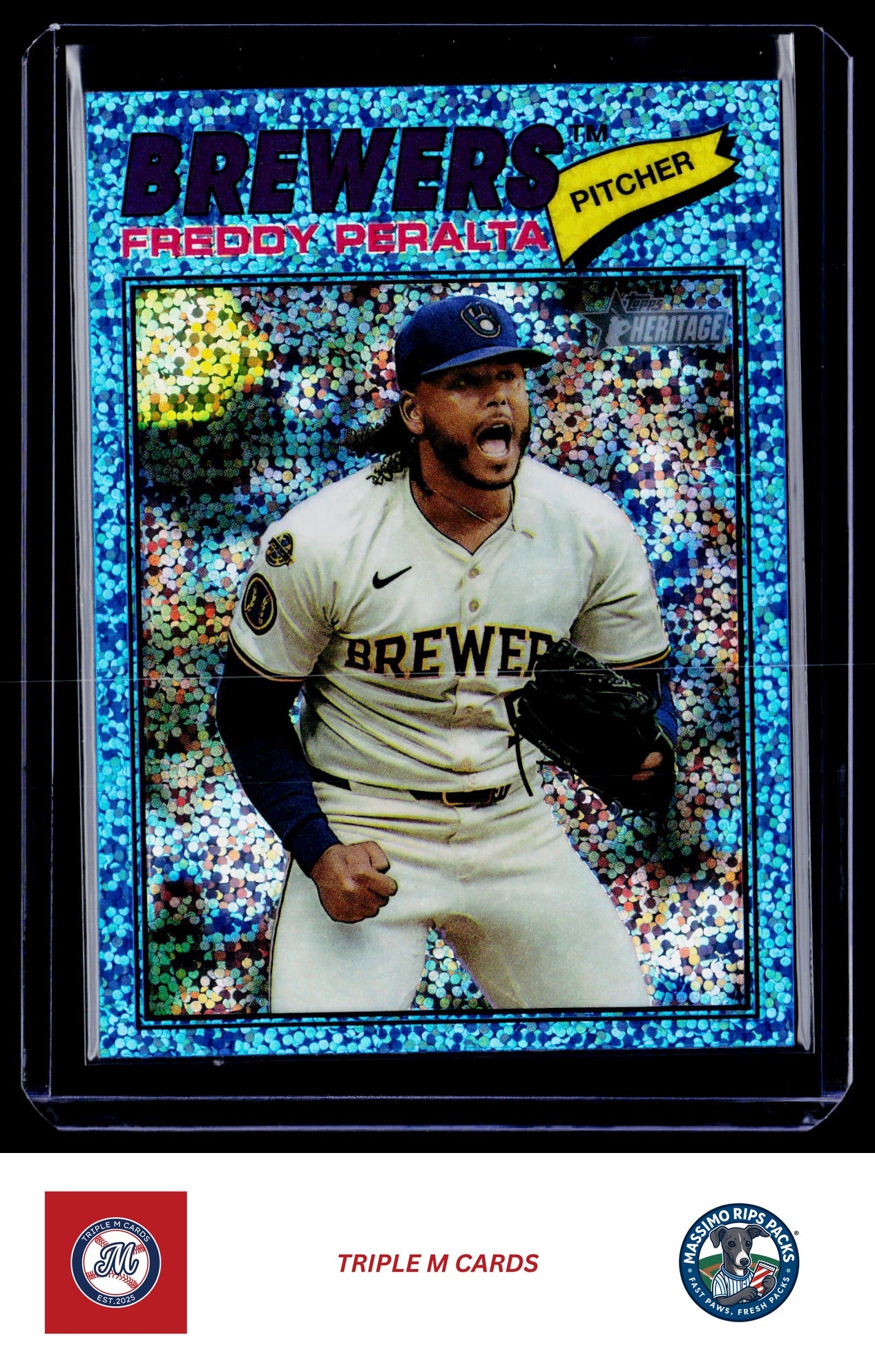 2026 Topps Heritage #291 Freddy Peralta Chrome Light Blue Sparkle Refractors