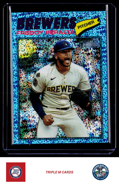 2026 Topps Heritage #291 Freddy Peralta Chrome Light Blue Sparkle Refractors