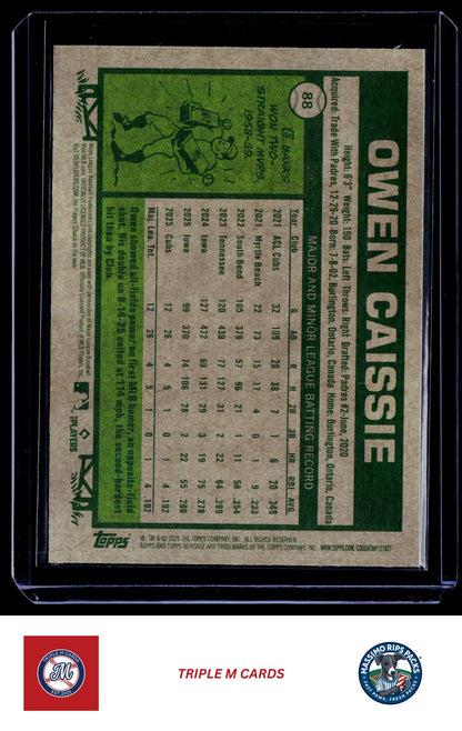 2026 Topps Heritage #88 Owen Caissie Chrome Light Blue Sparkle Refractors
