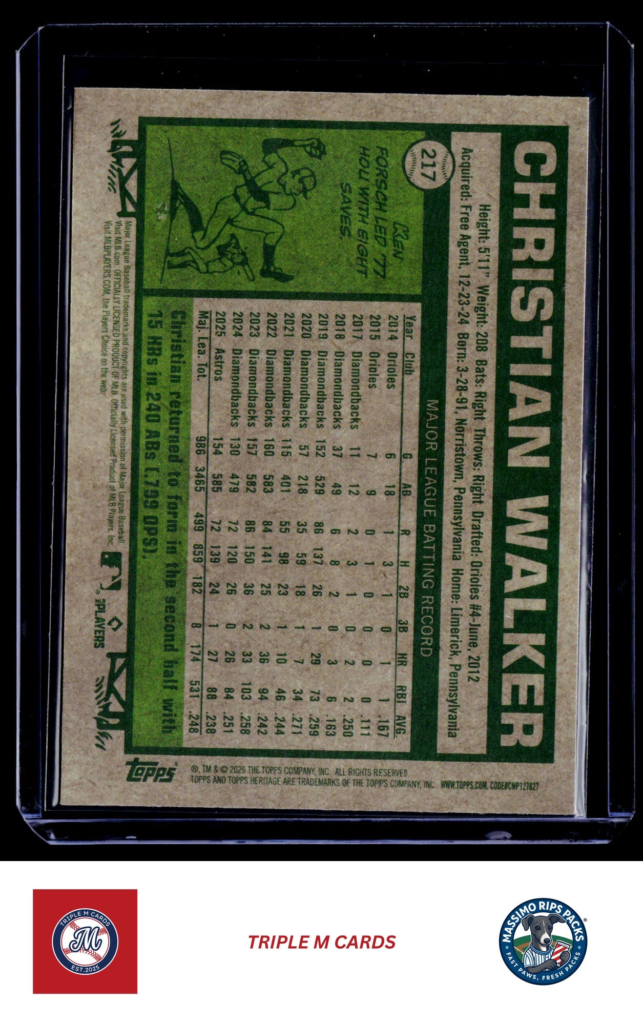 2026 Topps Heritage #217 Christian Walker Chrome Light Blue Sparkle Refractors