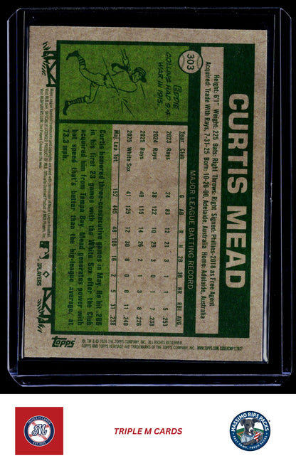 2026 Topps Heritage #303 Curtis Mead Chrome Light Blue Sparkle Refractors