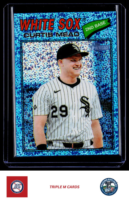 2026 Topps Heritage #303 Curtis Mead Chrome Light Blue Sparkle Refractors