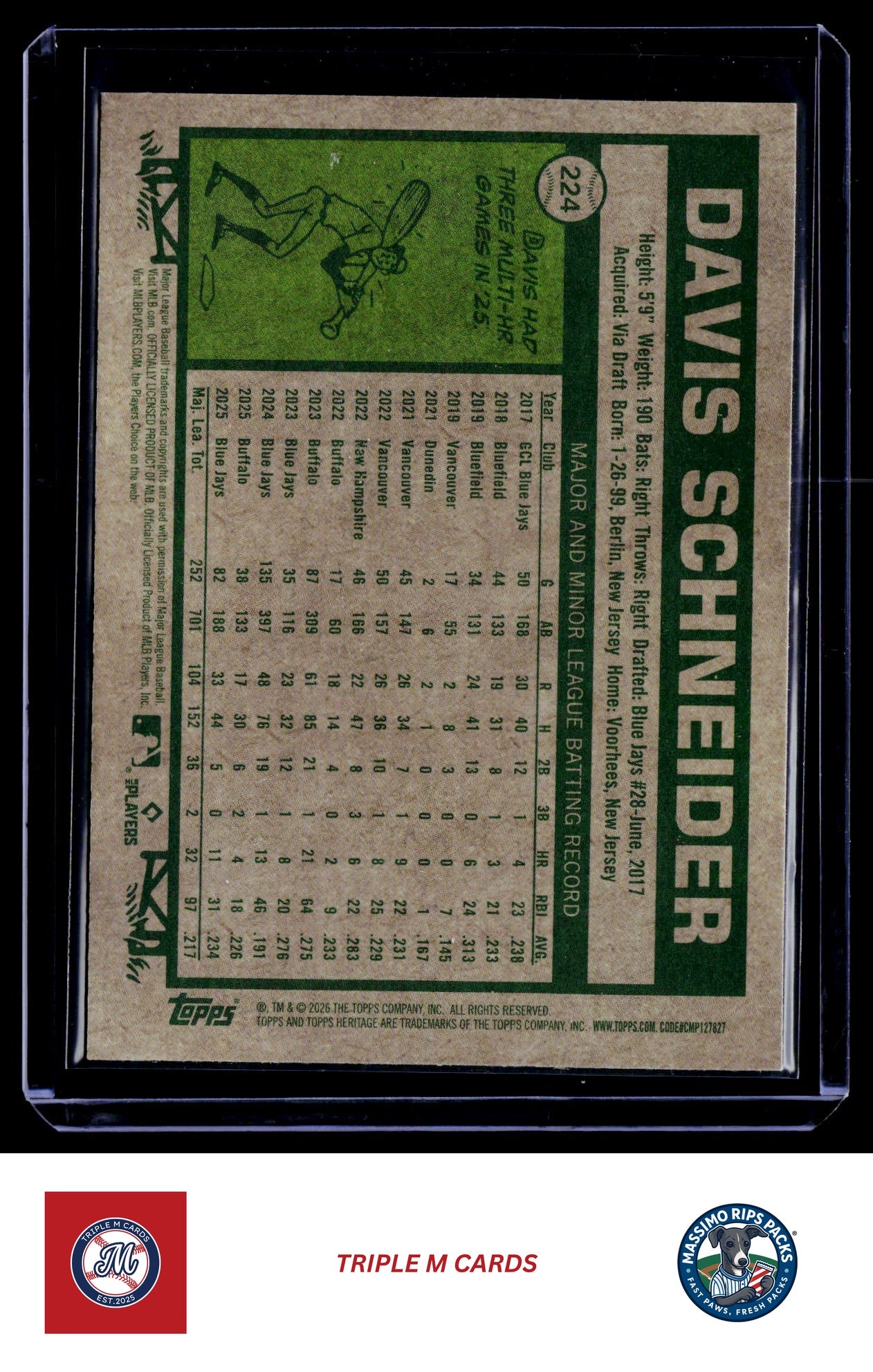 2026 Topps Heritage #224 Davis Schneider Chrome Light Blue Sparkle Refractors