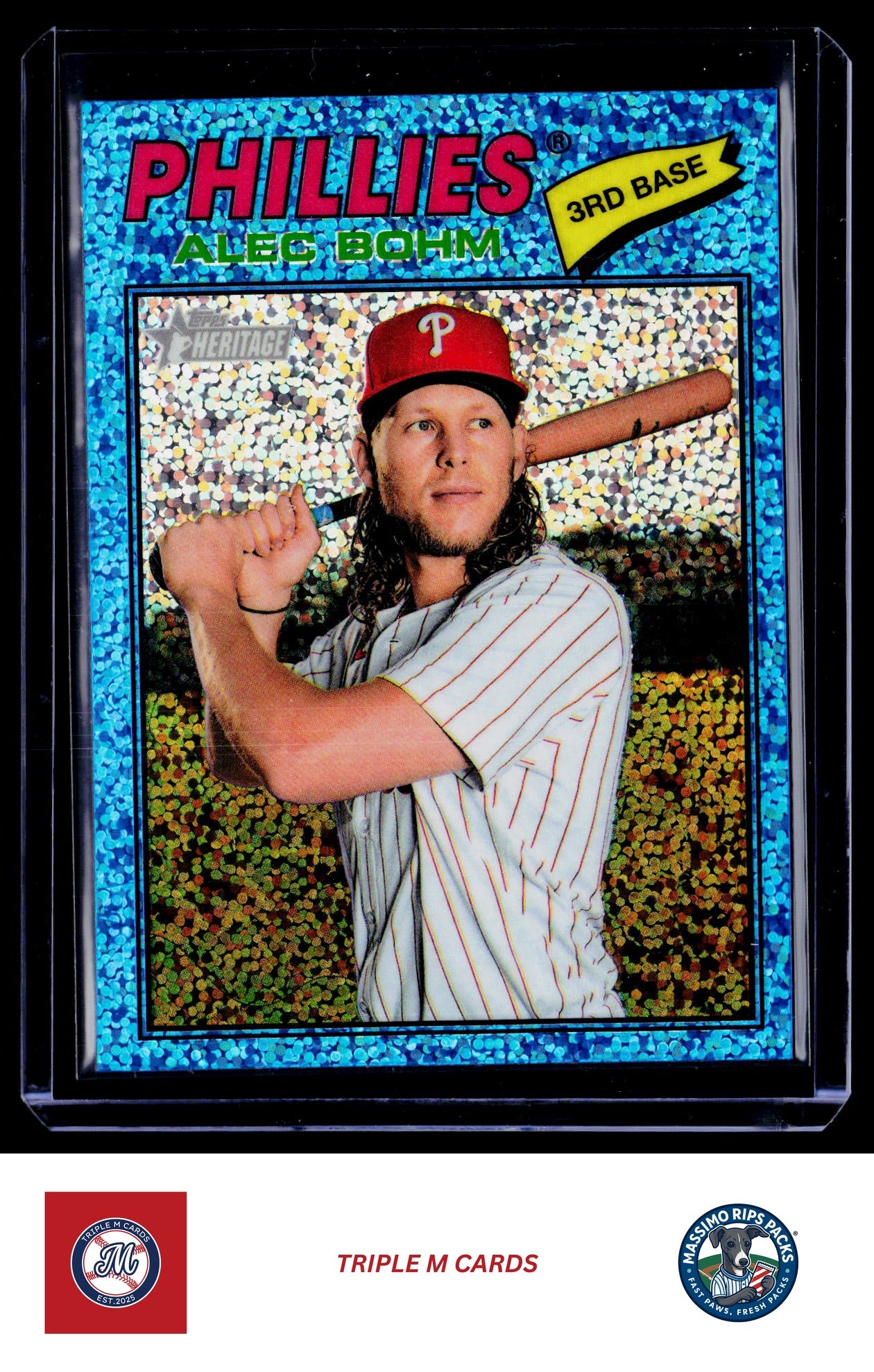 2026 Topps Heritage #81 Alec Bohm Chrome Light Blue Sparkle Refractors