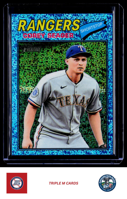 2026 Topps Heritage #302 Corey Seager Chrome Light Blue Sparkle Refractors
