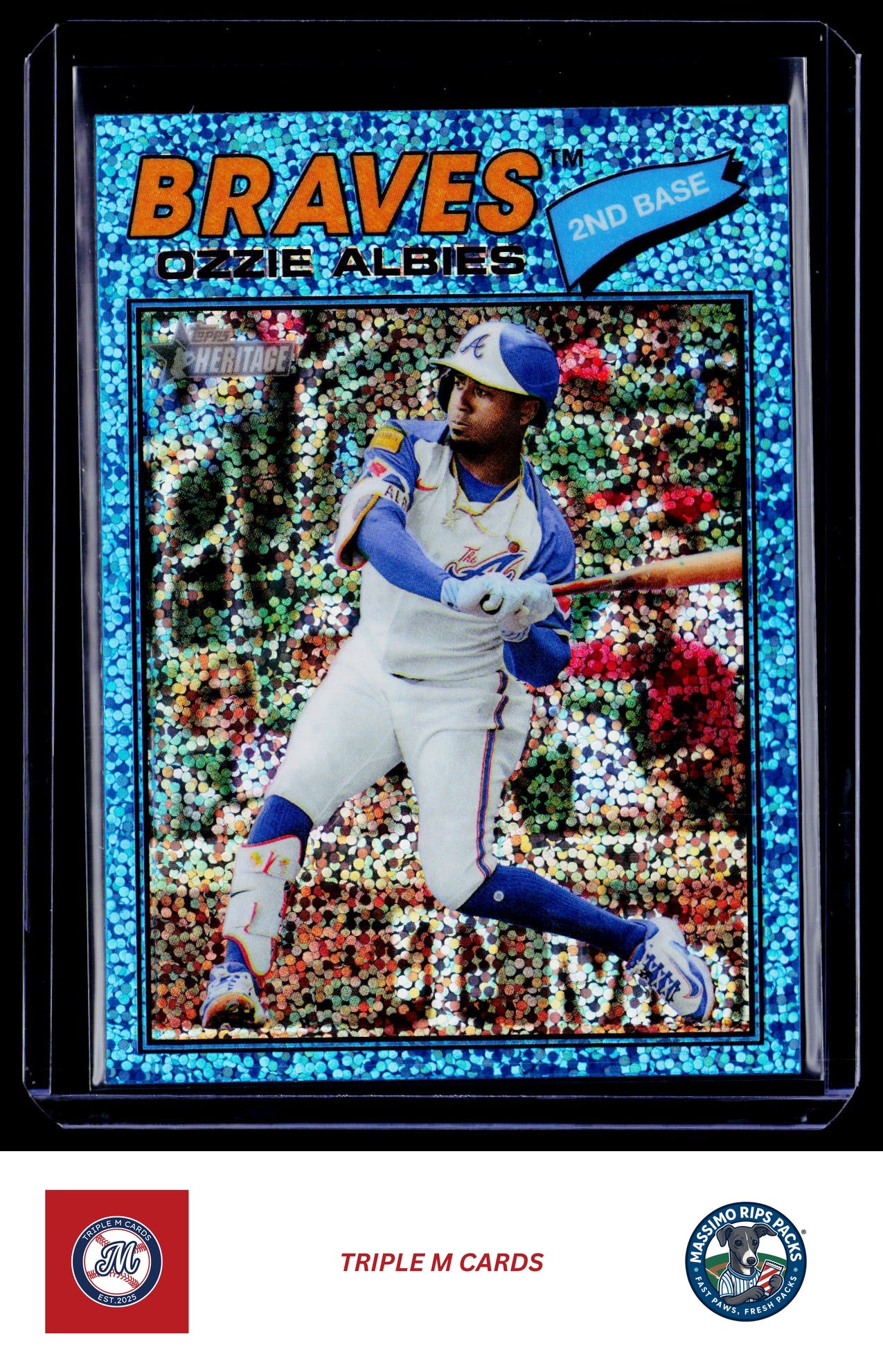 2026 Topps Heritage #264 Ozzie Albies Chrome Light Blue Sparkle Refractors