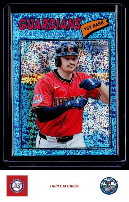 2026 Topps Heritage #133 Kyle Manzardo Chrome Light Blue Sparkle Refractors