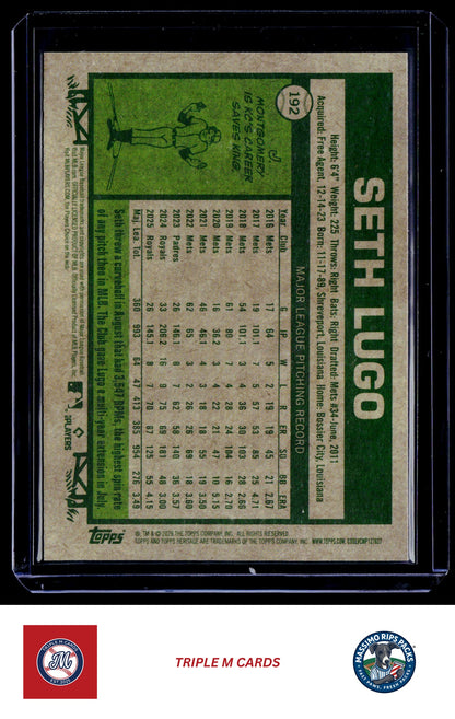 2026 Topps Heritage #192 Seth Lugo Chrome Light Blue Sparkle Refractors