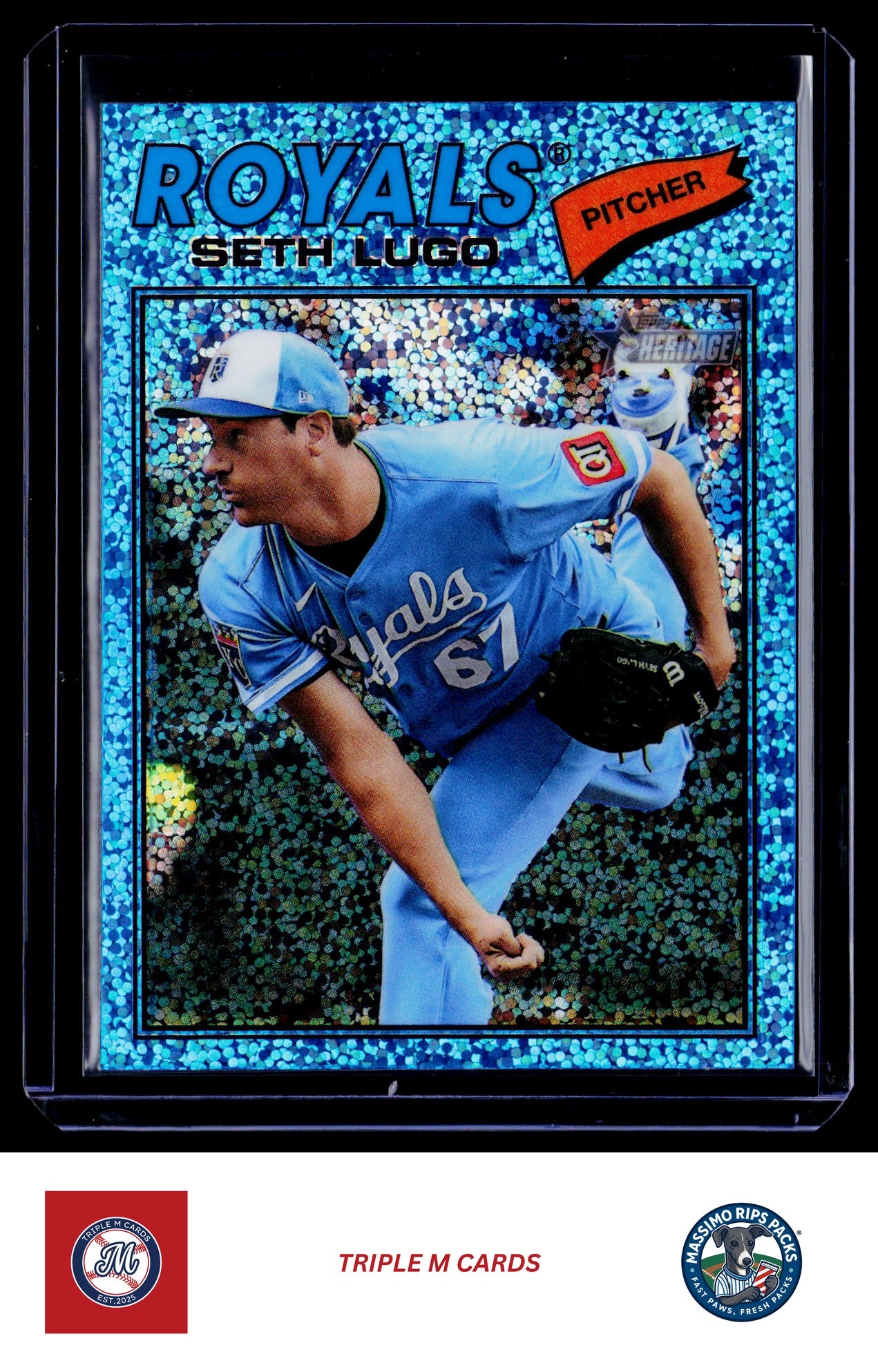 2026 Topps Heritage #192 Seth Lugo Chrome Light Blue Sparkle Refractors