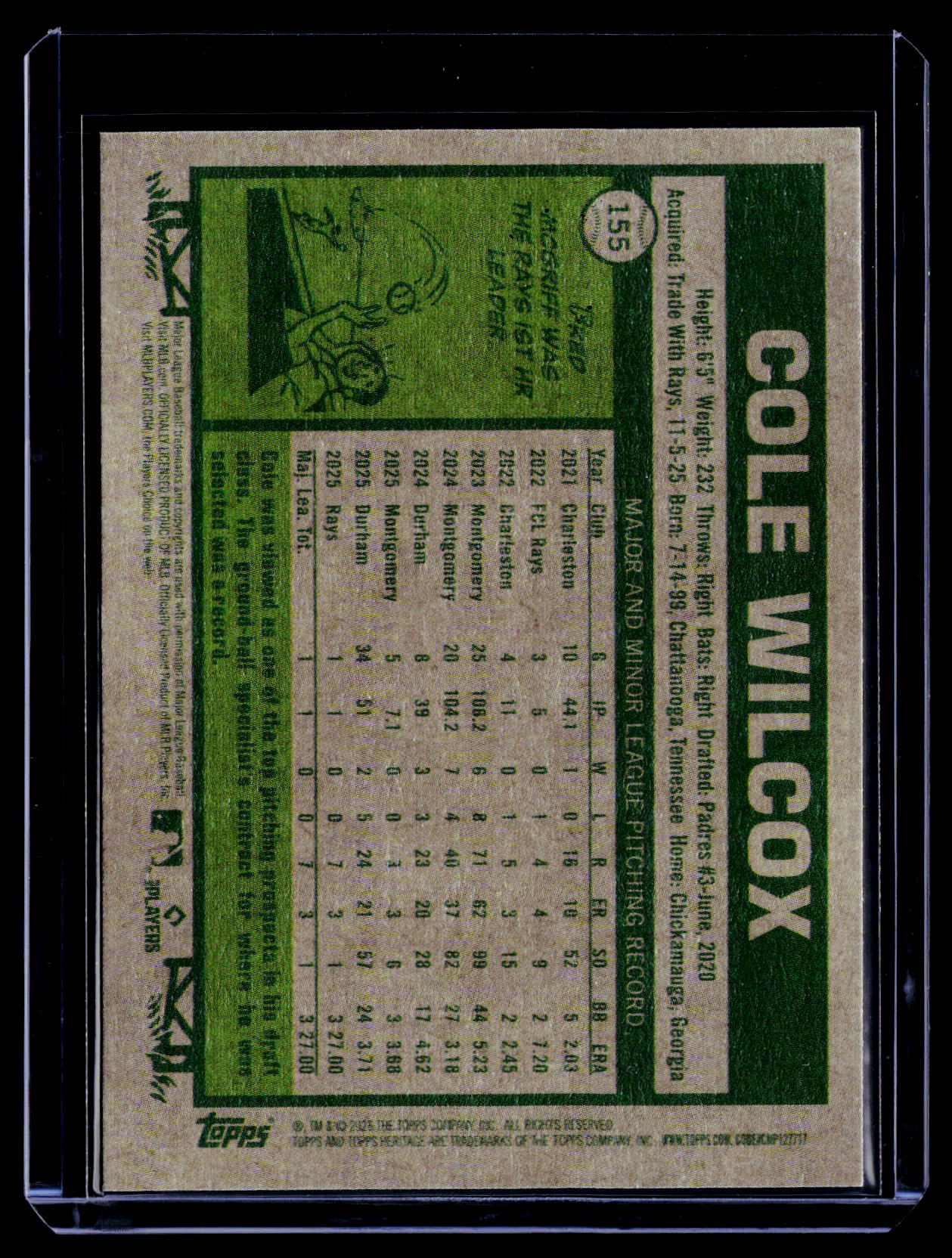 2026 Topps Heritage #155 Cole Wilcox Light Purple