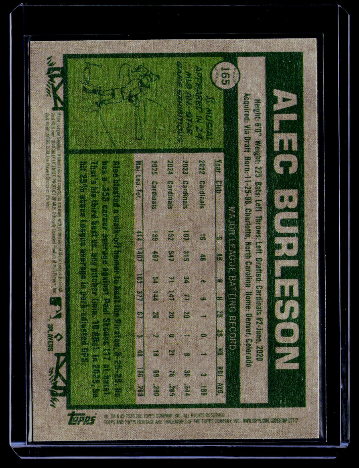 2026 Topps Heritage #165 Alec Burleson Light Purple