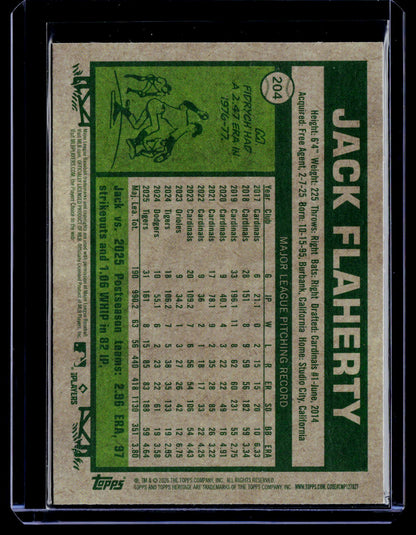 2026 Topps Heritage #204 Jack Flaherty Chrome Burgundy Sparkle Refractors