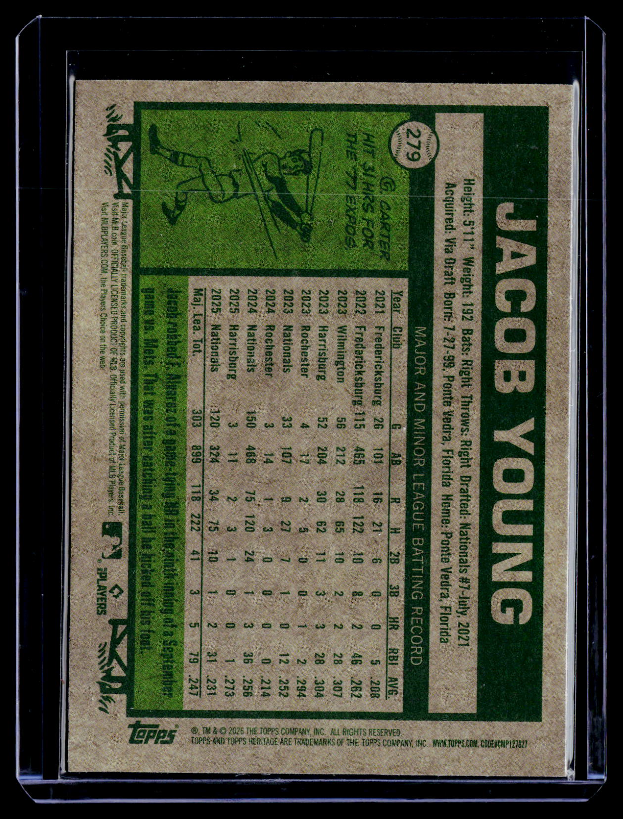 2026 Topps Heritage #279 Jacob Young Chrome Aqua Sparkle Refractors