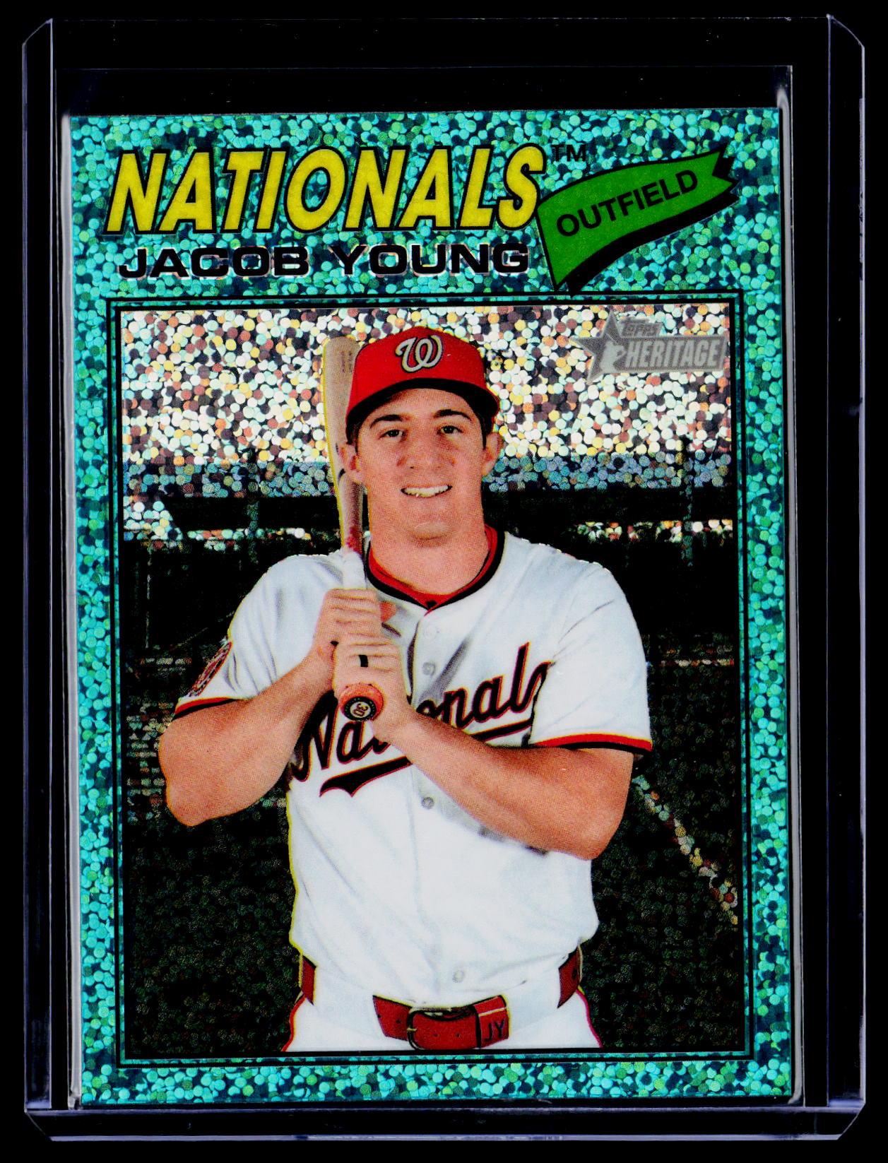 2026 Topps Heritage #279 Jacob Young Chrome Aqua Sparkle Refractors