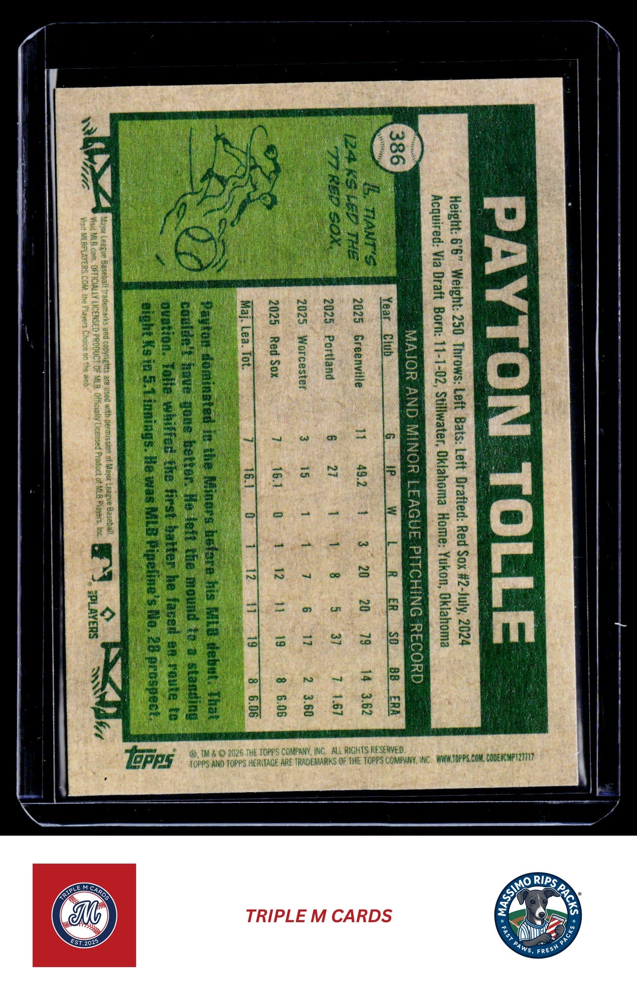 2026 Topps Heritage #386 Payton Tolle