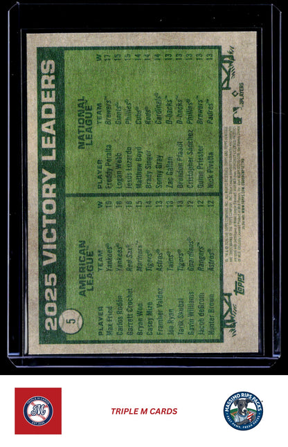 2026 Topps Heritage #5 2025 Victory Leaders (Max Fried / Freddy Peralta)