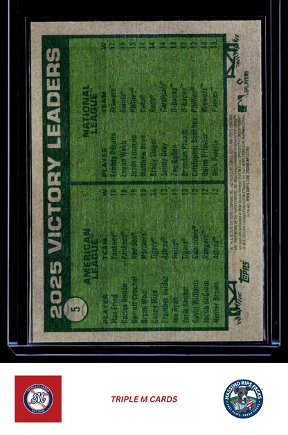 2026 Topps Heritage #5 2025 Victory Leaders (Max Fried / Freddy Peralta)