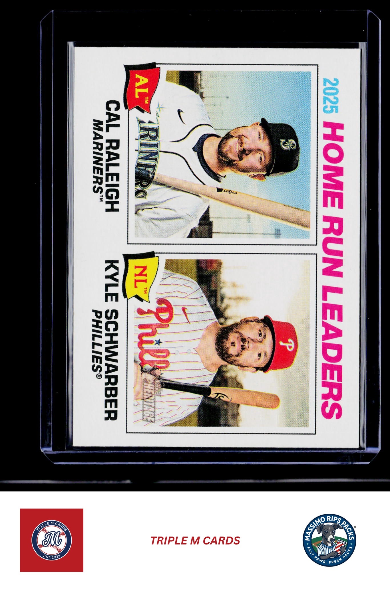 2026 Topps Heritage #2 2025 Home Run Leaders (Cal Raleigh / Kyle Schwarber)