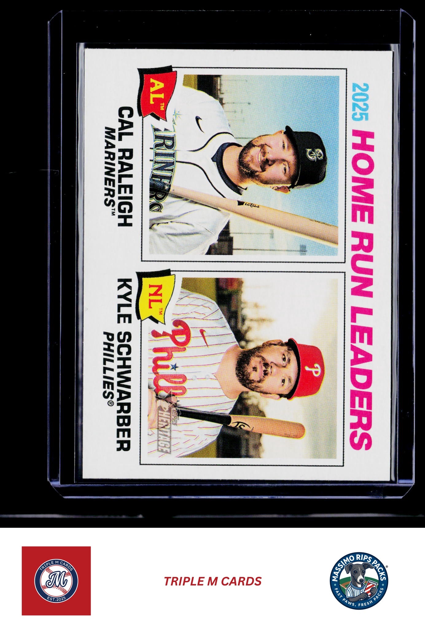 2026 Topps Heritage #2 2025 Home Run Leaders (Cal Raleigh / Kyle Schwarber)