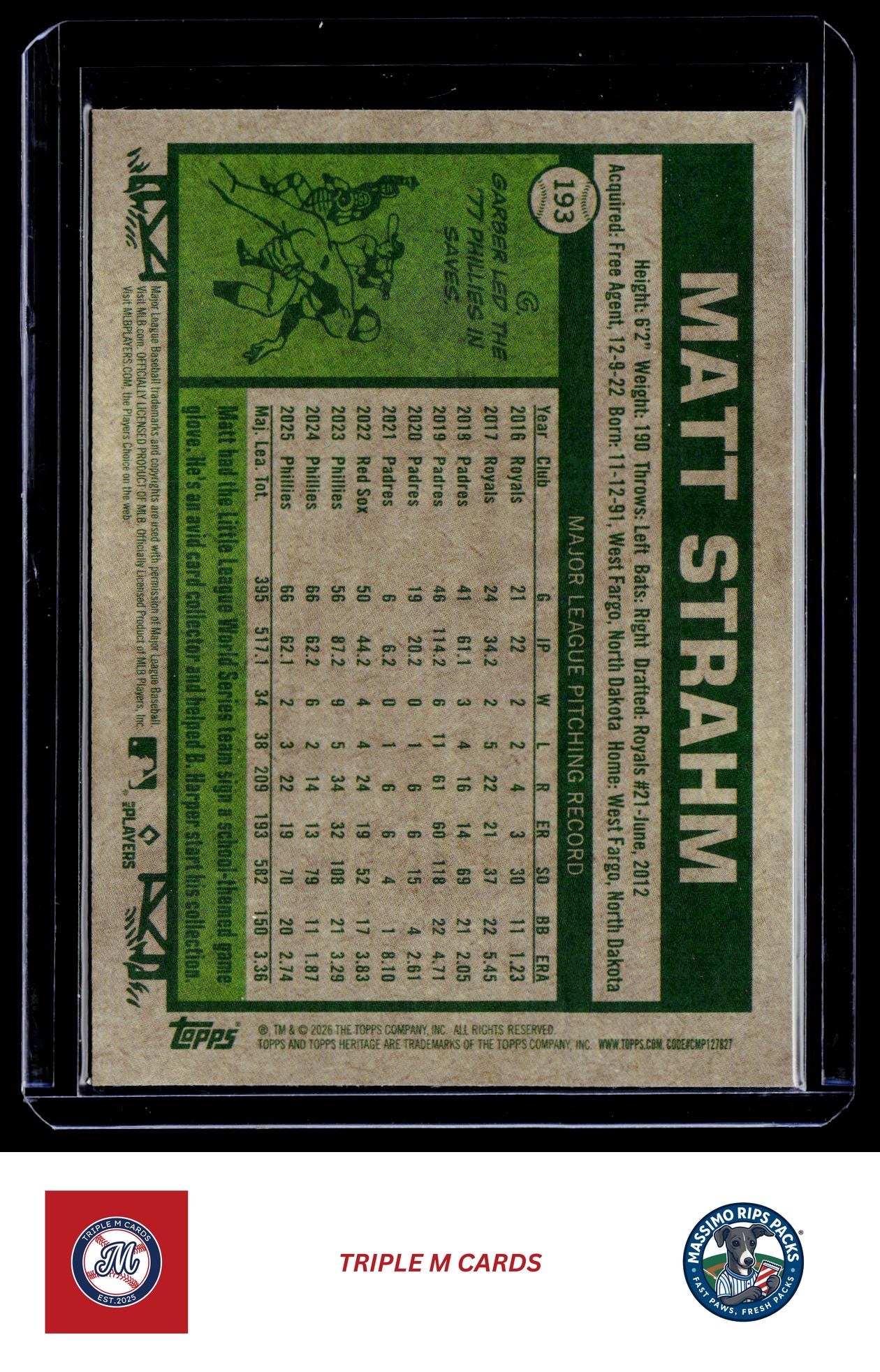 2026 Topps Heritage #193 Matt Strahm