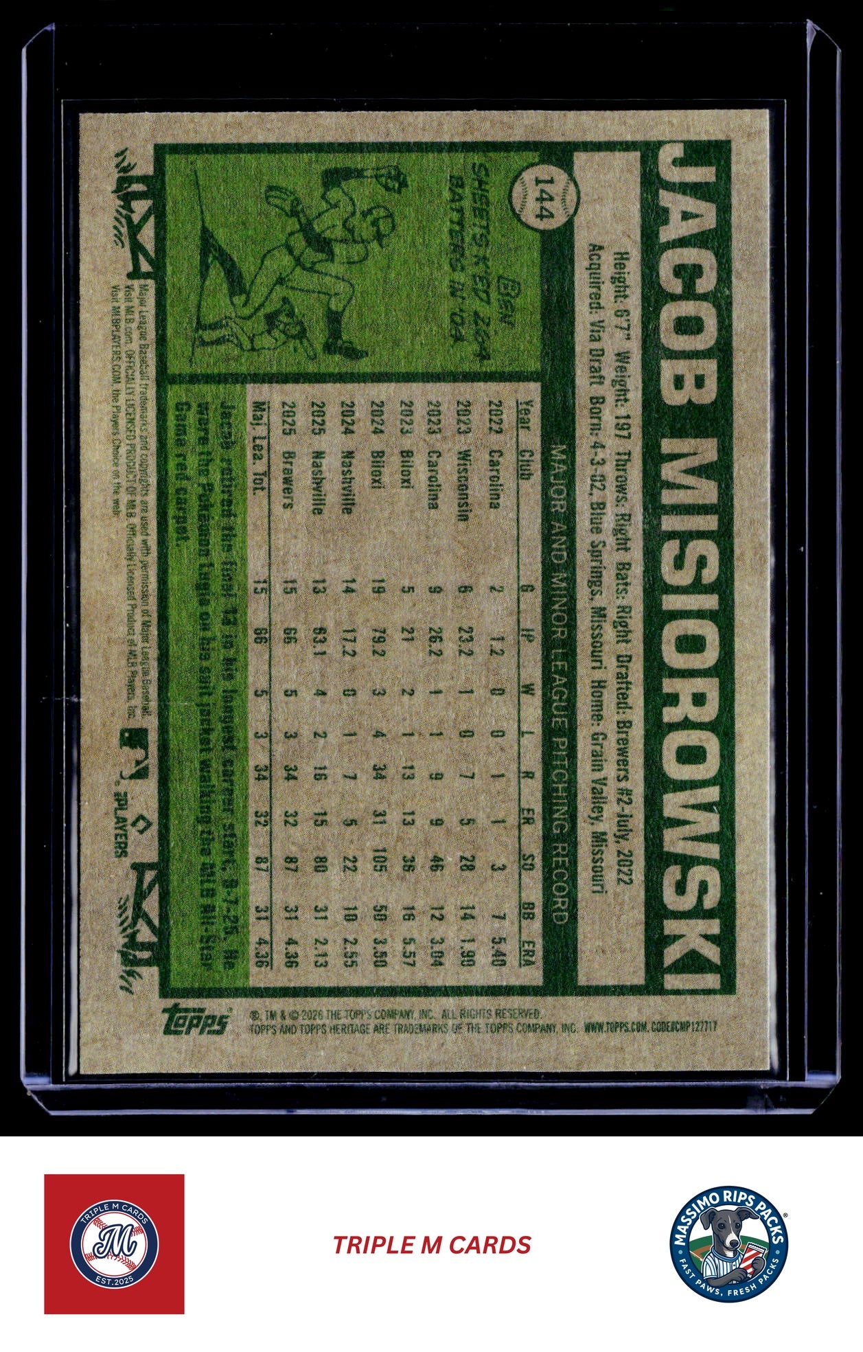 2026 Topps Heritage #144 Jacob Misiorowski