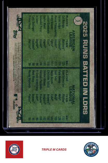 2026 Topps Heritage #3 2025 RBI Leaders (Cal Raleigh / Kyle Schwarber)