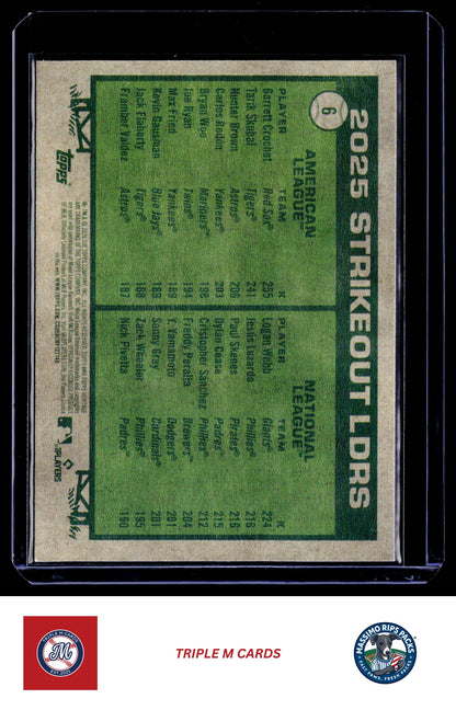 2026 Topps Heritage #6 2025 Strikeout Leaders (Garrett Crochet / Logan Webb)