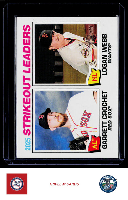 2026 Topps Heritage #6 2025 Strikeout Leaders (Garrett Crochet / Logan Webb)