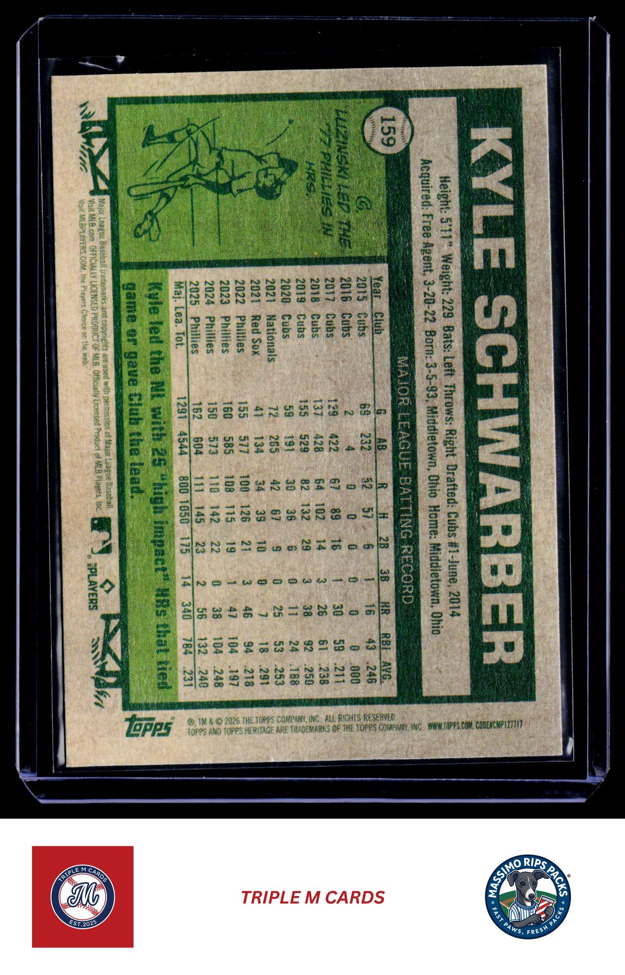 2026 Topps Heritage #159 Kyle Schwarber