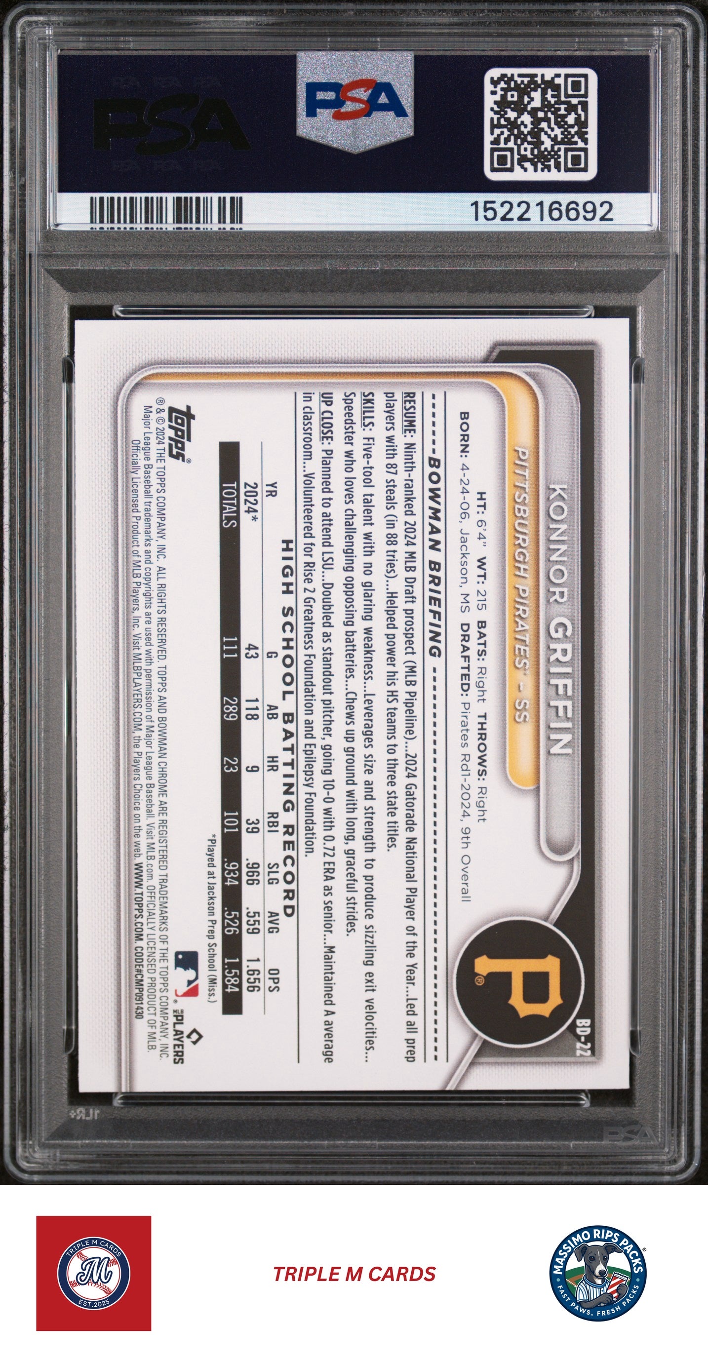 2024 Bowman Draft #BD22 Konnor Griffin PSA 10