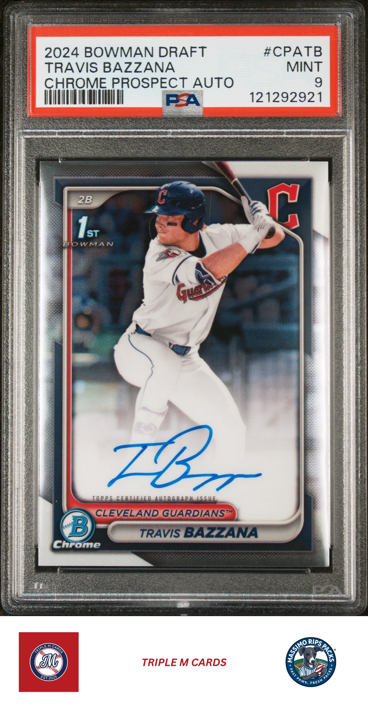 2024 Bowman Draft #CPA-TB Travis Bazzana Chrome Prospect Autographs PSA 9