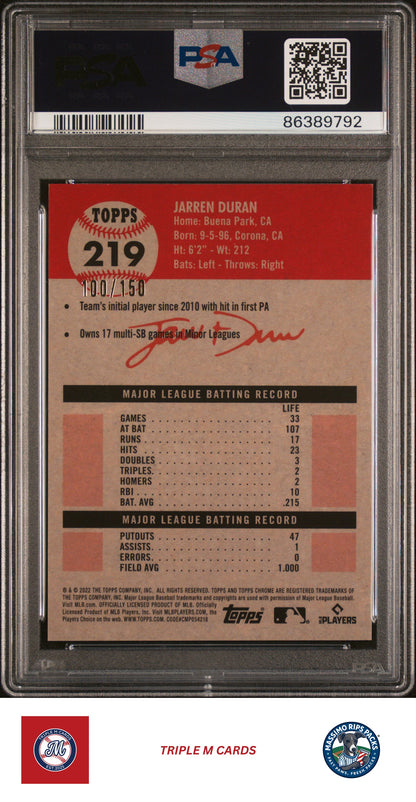 2022 Topps Chrome Platinum Anniversary #219 Jarren Duran PSA 9