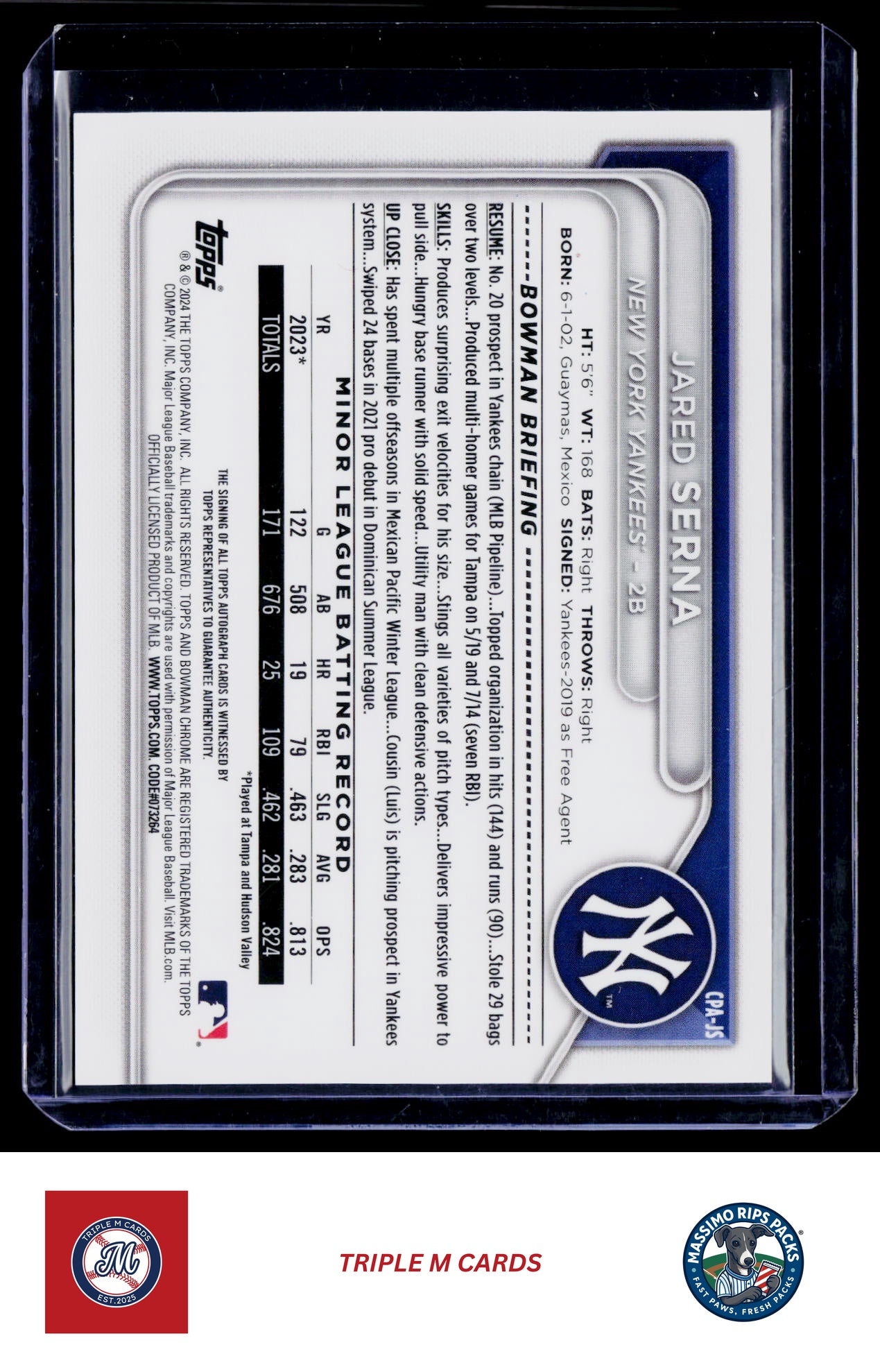 2024 Bowman #CPA-JS Jared Serna Chrome Prospect Autographs