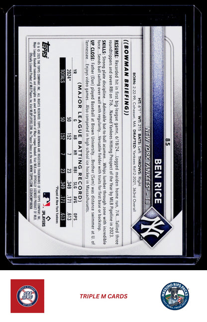 2025 Bowman #85 Ben Rice
