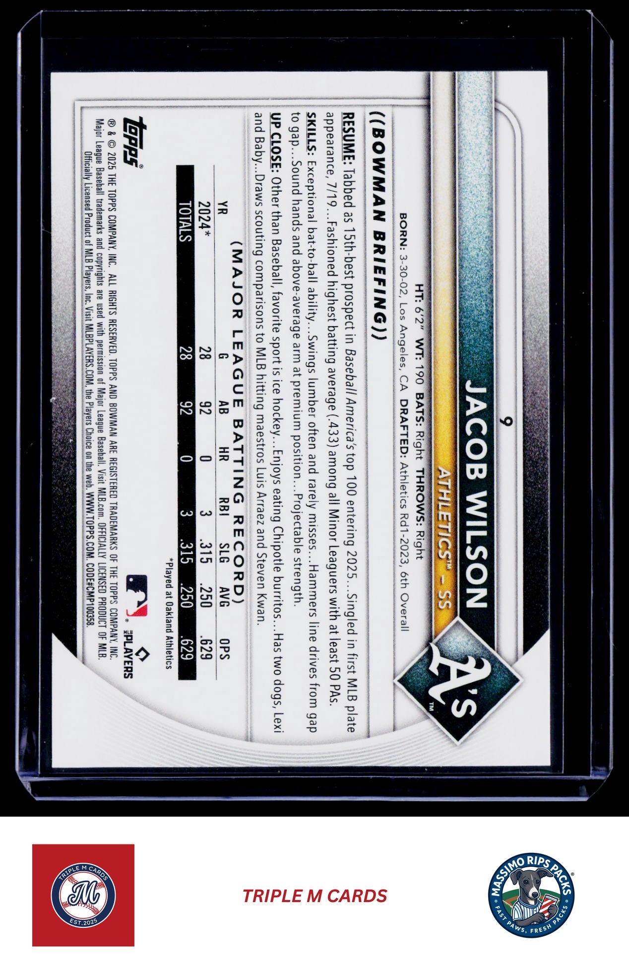 2025 Bowman #9 Jacob Wilson