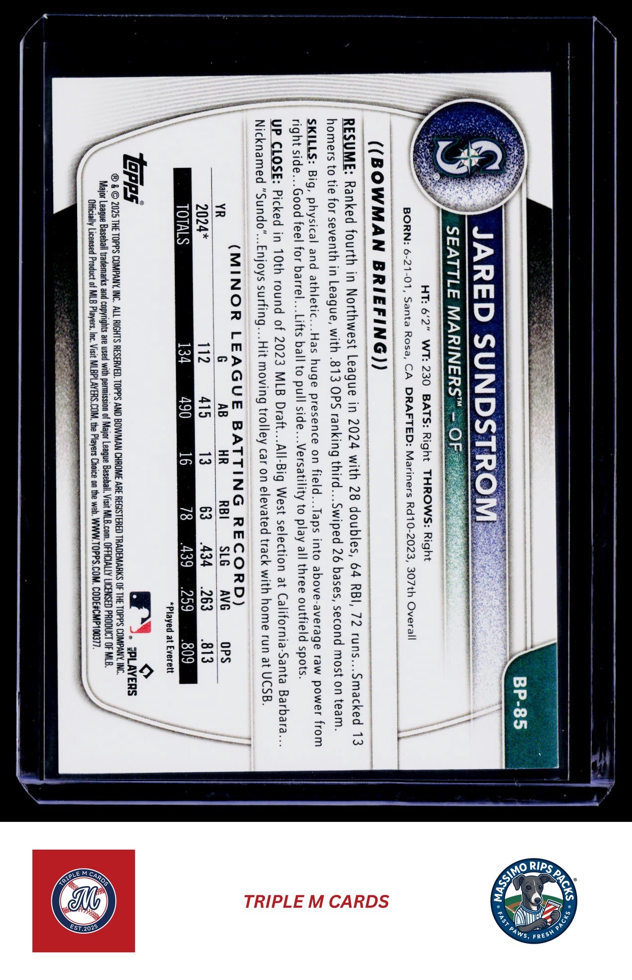 2025 Bowman #BP-85 Jared Sundstrom Prospects