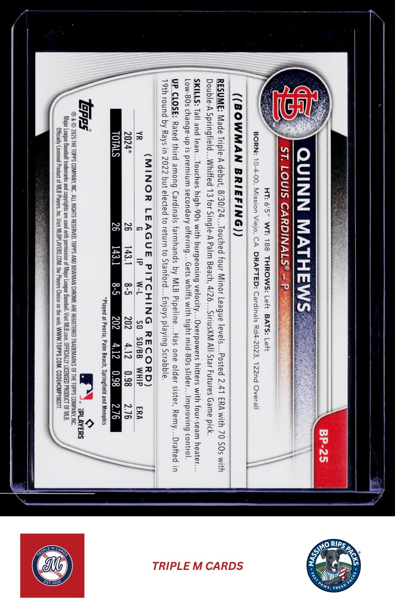 2025 Bowman #BP-25 Quinn Mathews Prospects