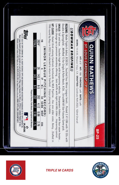 2025 Bowman #BP-25 Quinn Mathews Prospects