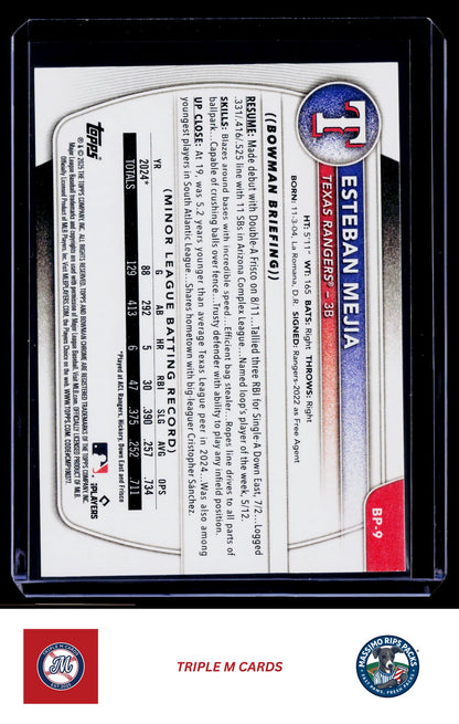 2025 Bowman #BP-9 Esteban Mejia Prospects