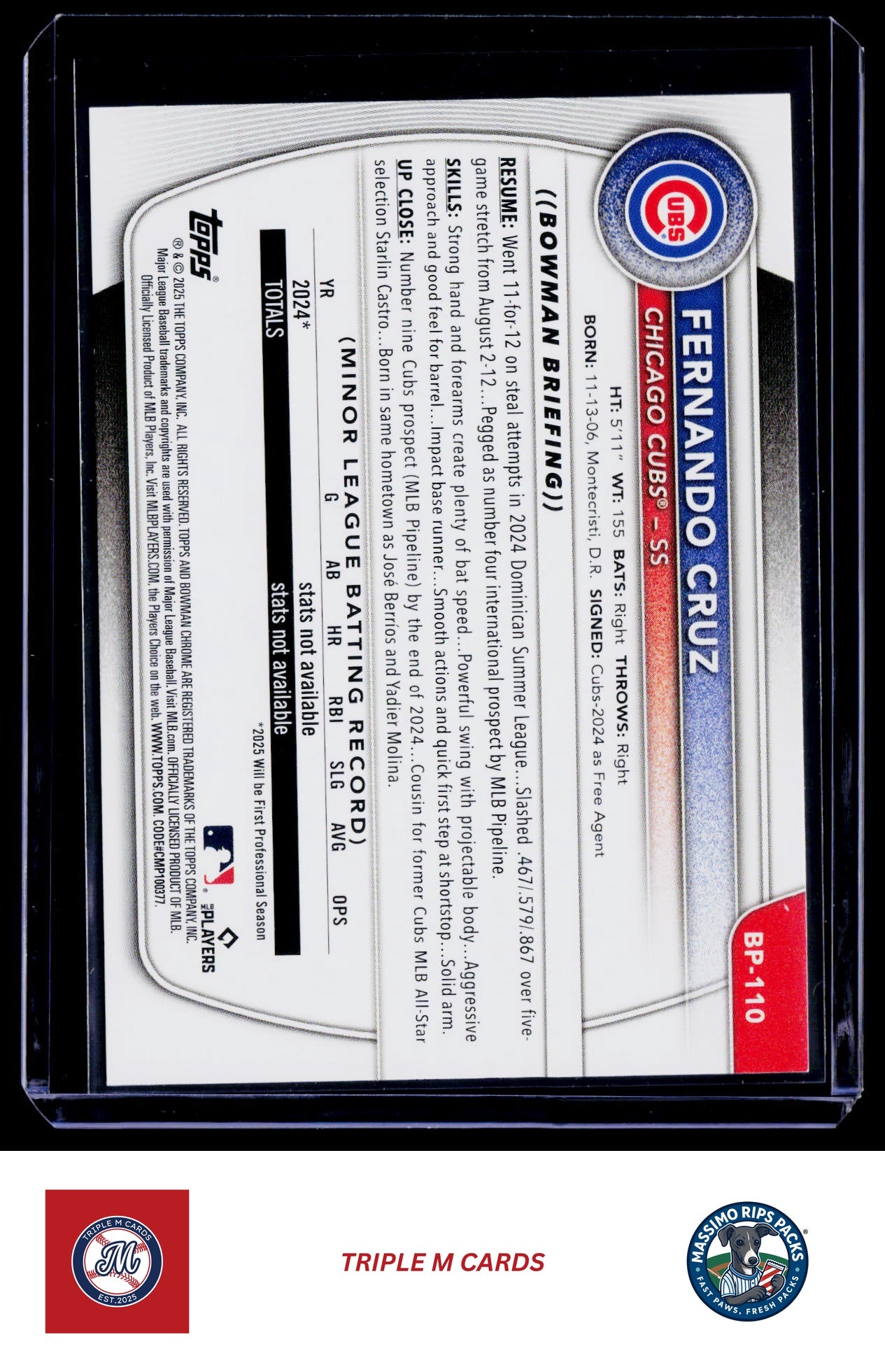 2025 Bowman #BP-110 Fernando Cruz Prospects