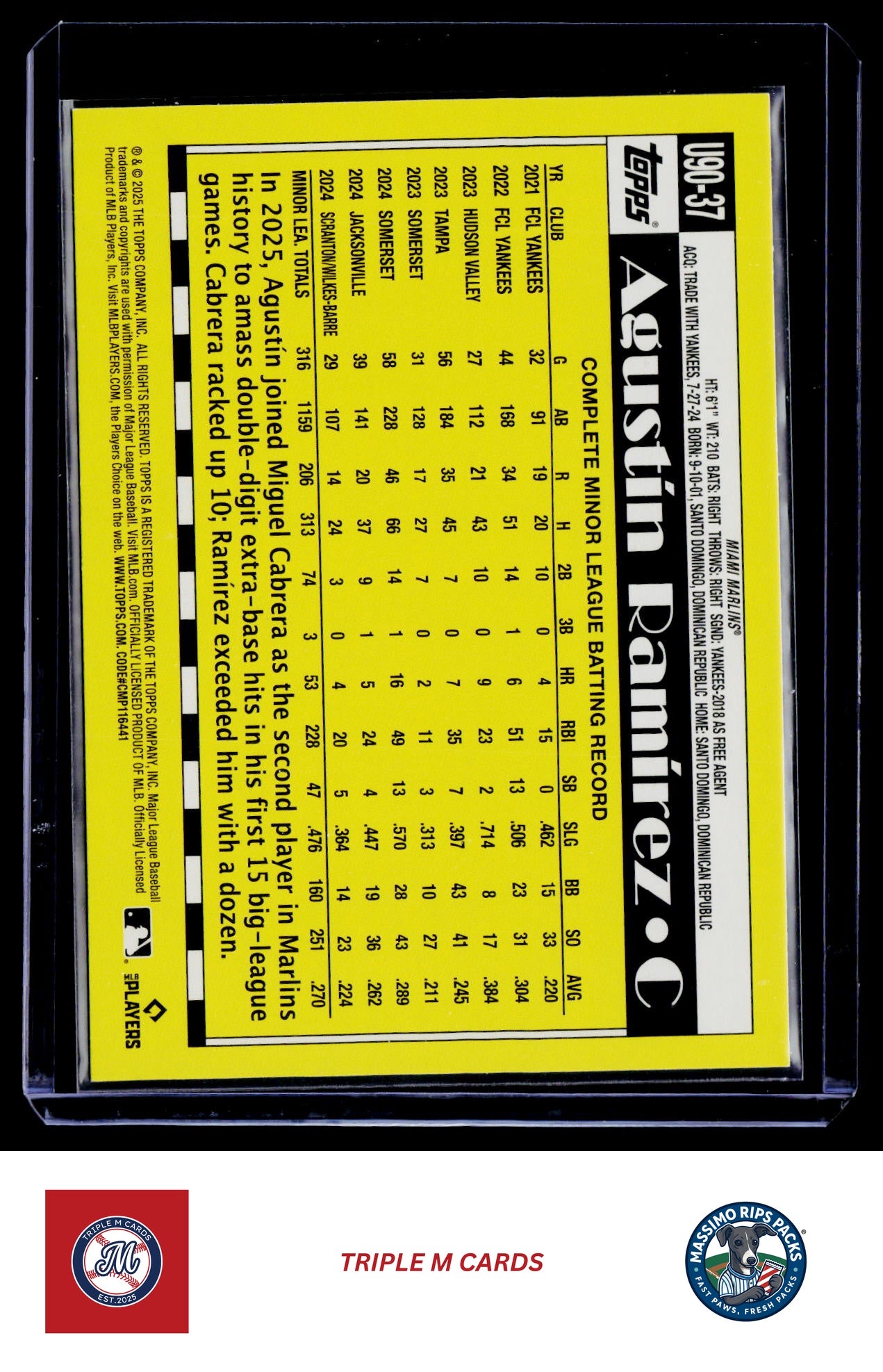 2025 Topps Update #U90-37 Agustín Ramírez 1990 Topps Baseball 35th Anniversary