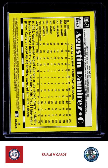 2025 Topps Update #U90-37 Agustín Ramírez 1990 Topps Baseball 35th Anniversary