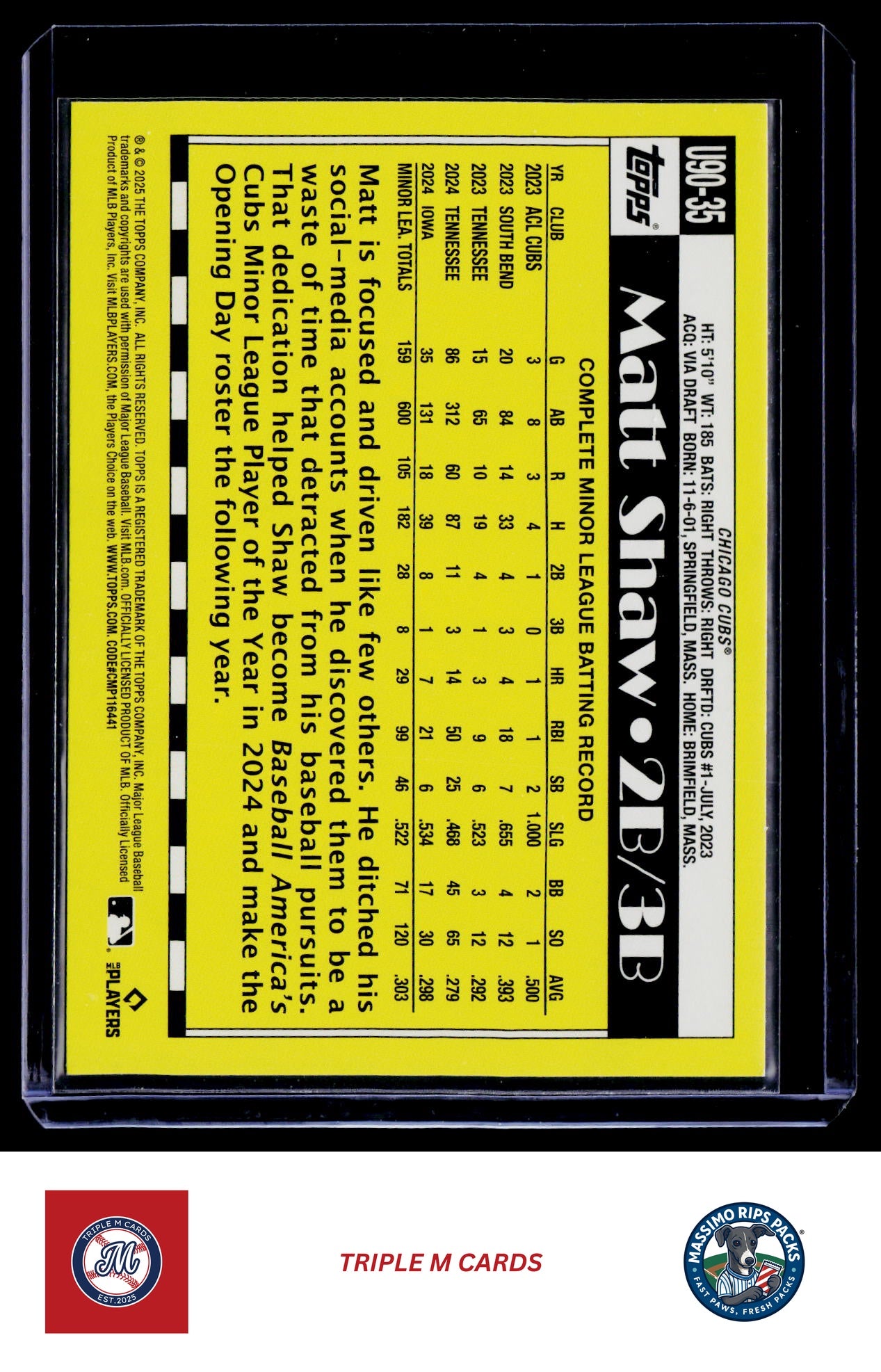 2025 Topps Update #U90-35 Matt Shaw 1990 Topps Baseball 35th Anniversary